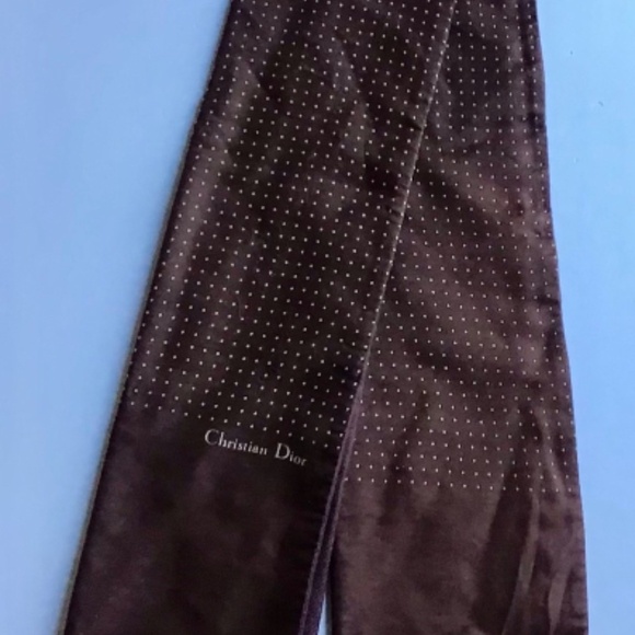 Christian Dior Reversible silk & wool unisex scarf, brown with mini dots pattern - Picture 4 of 9